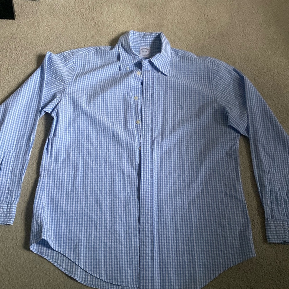 Light blue and white striped Brooks Brothers button down shirt